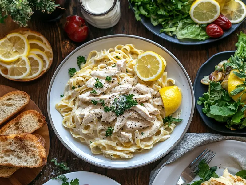 Lemon chicken pasta with sides