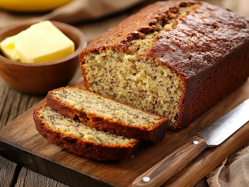 Sliced Banana Bread on Cutting Board