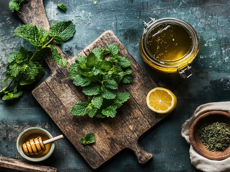 Fresh and dried lemon balm leaves for tea