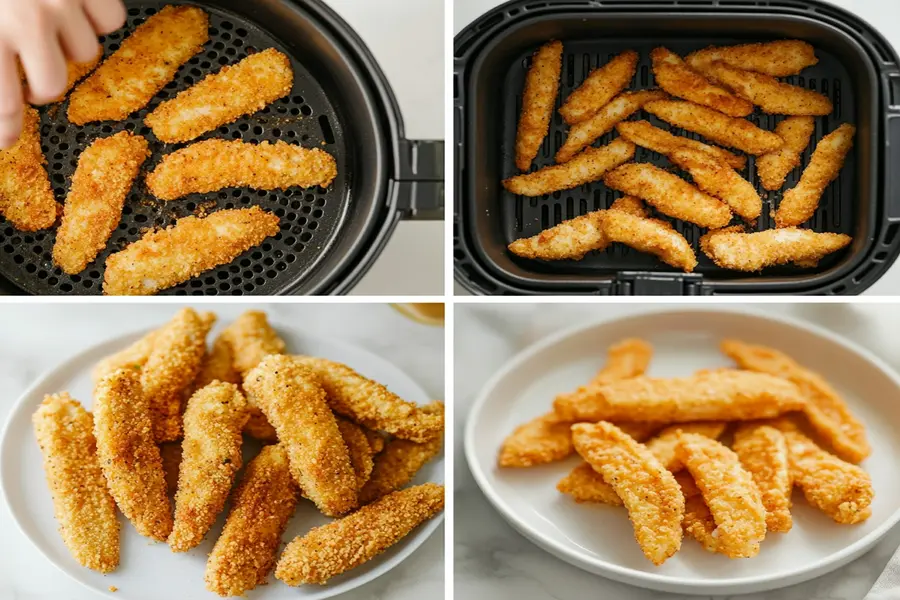 Step-by-step guide to preparing chicken fries for the air fryer."