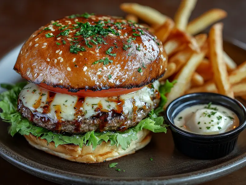 Assembled Butter Burger with Fries