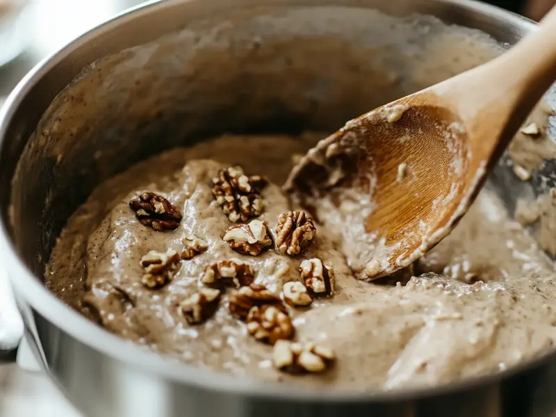 Banana Bread Batter in Mixing Bowl