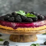 Whole blackberry cheesecake with fresh topping