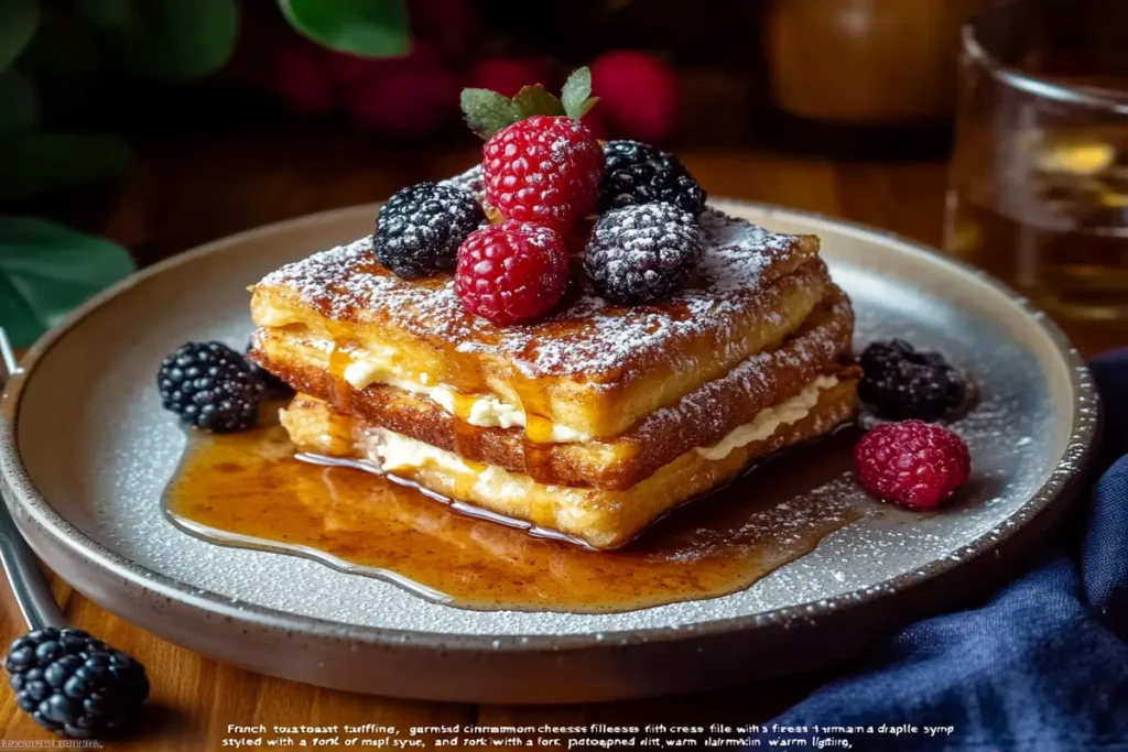 Stuffed cinnamon roll French toast with berries