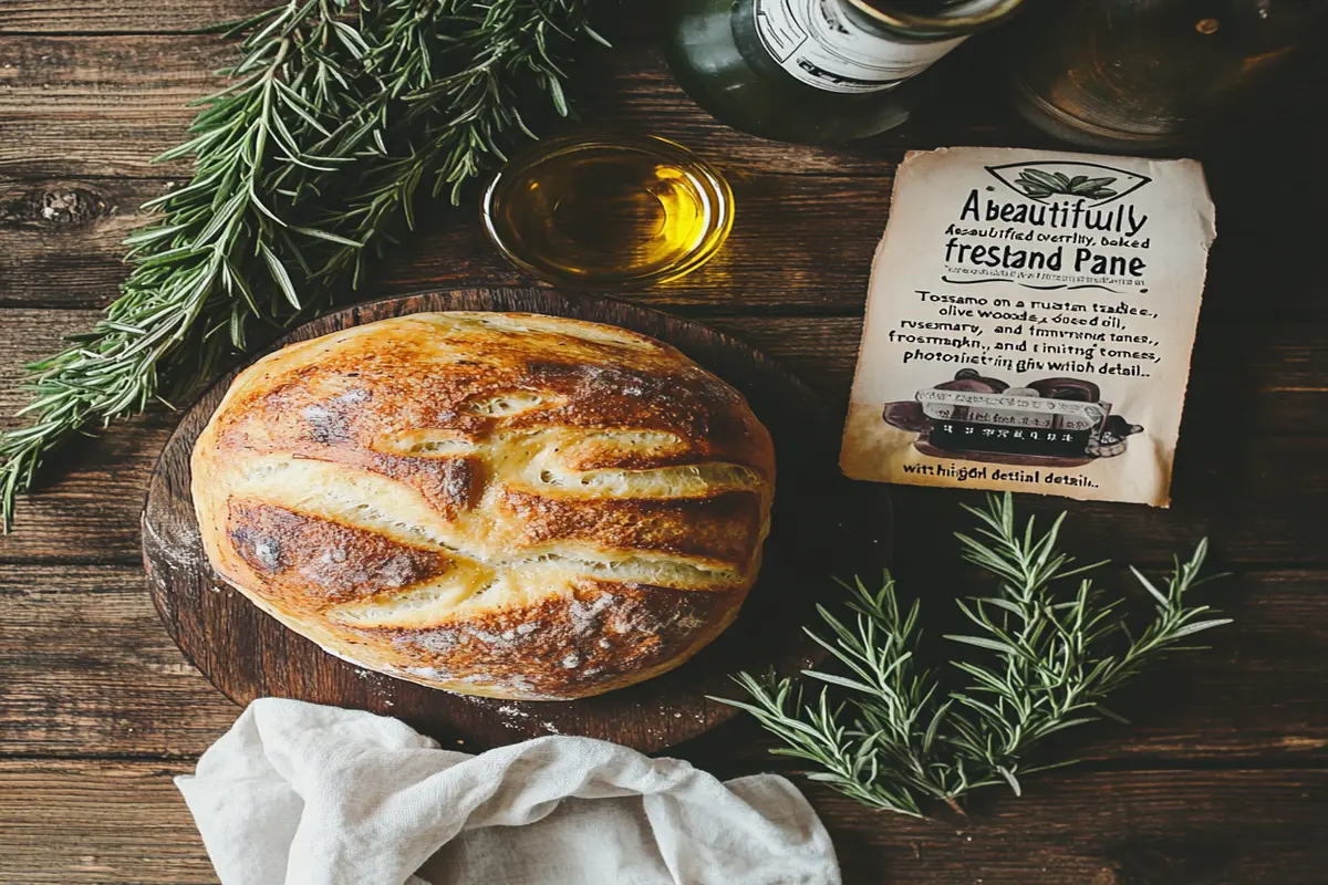 Freshly baked Pane Toscano on a wooden table