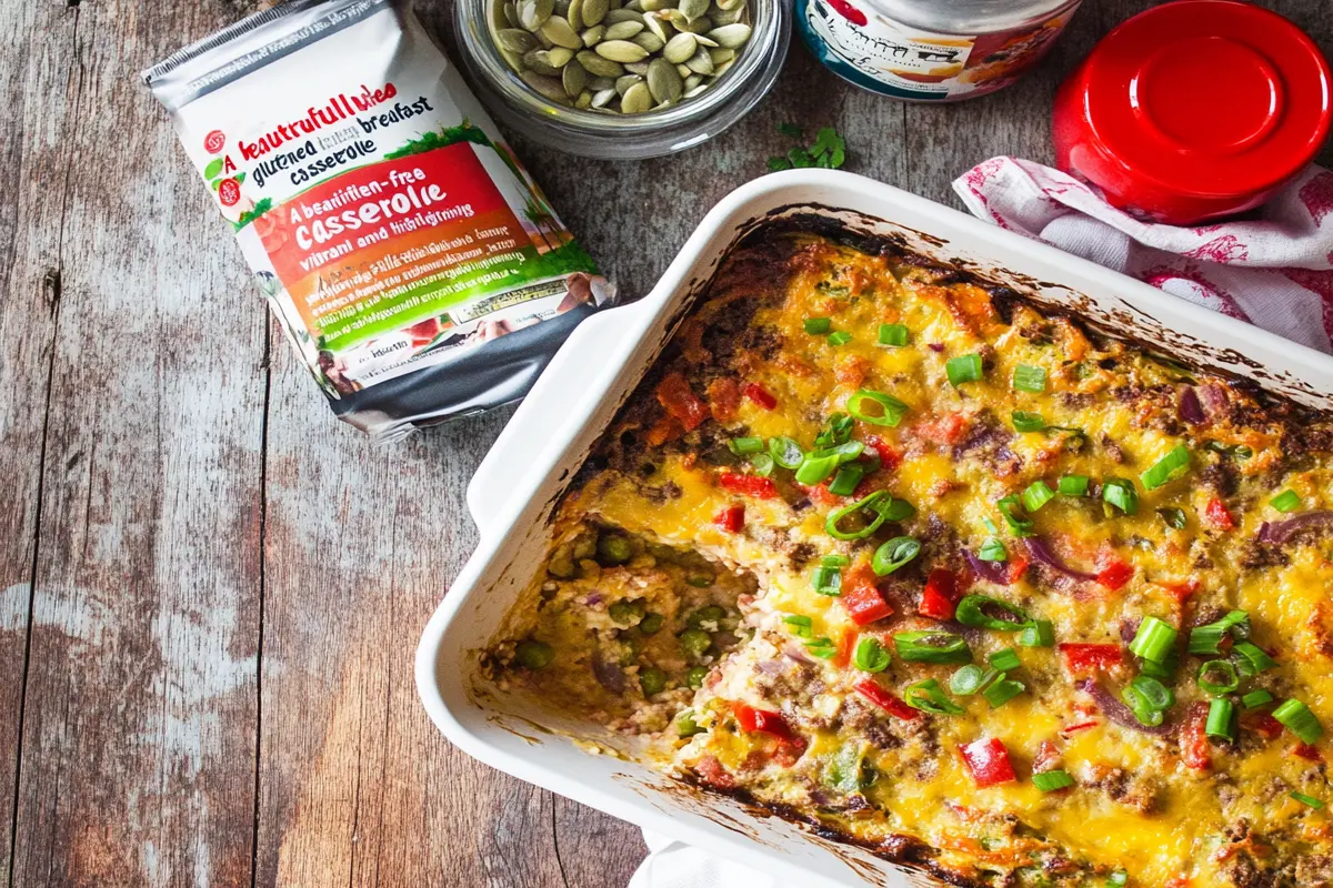 Gluten-free breakfast casserole with spinach and peppers."