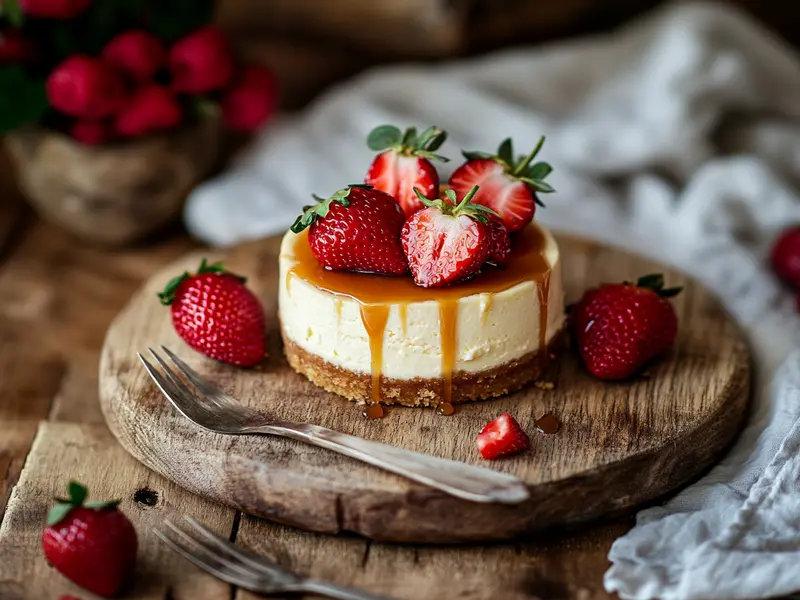 Small cheesecake slice with chocolate drizzle and whipped cream