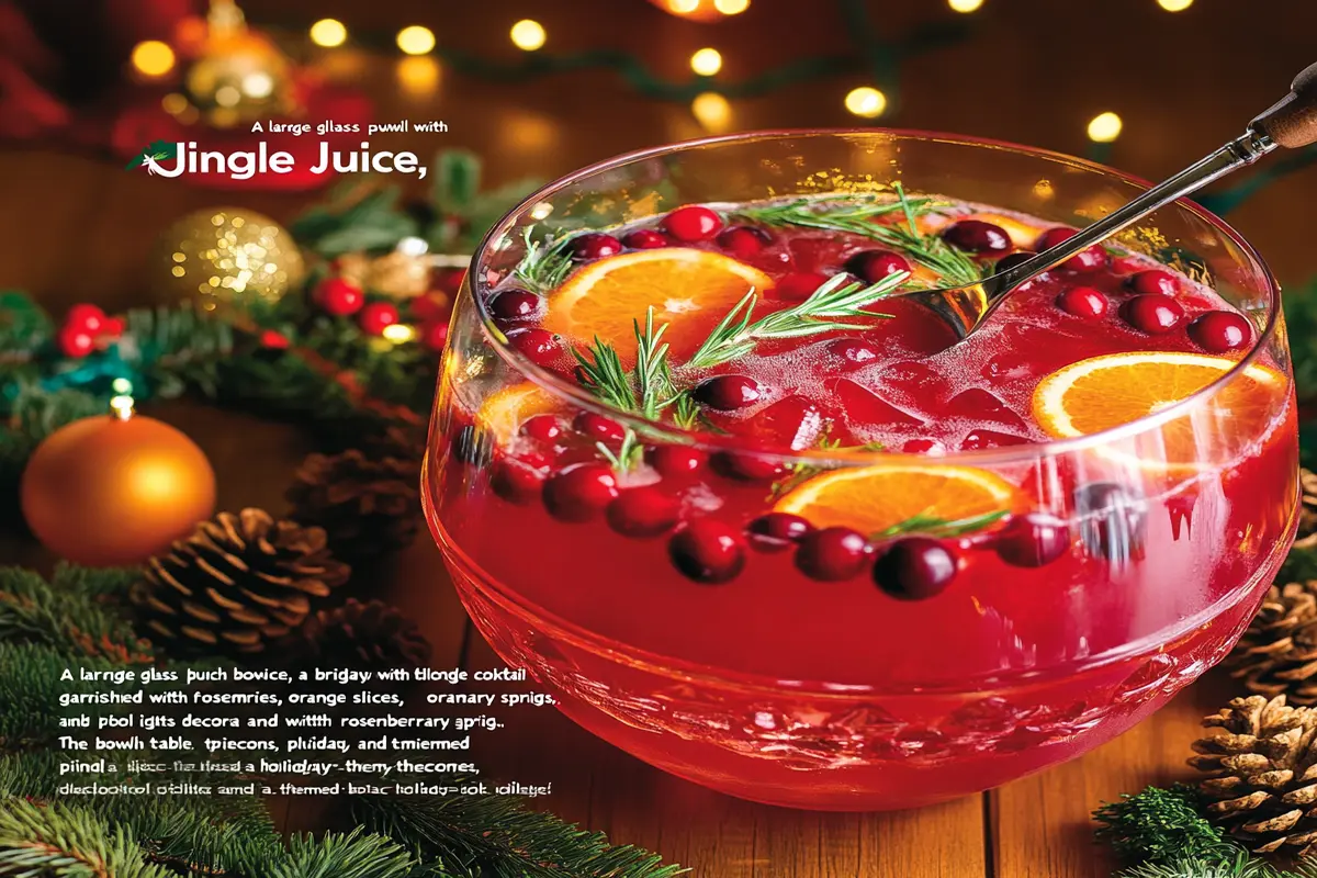 Jingle Juice holiday punch in a festive punch bowl