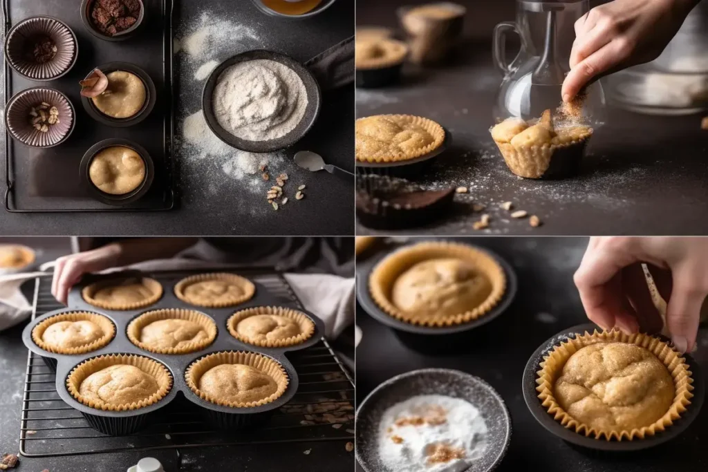 Step-by-step process of making sourdough muffins.
